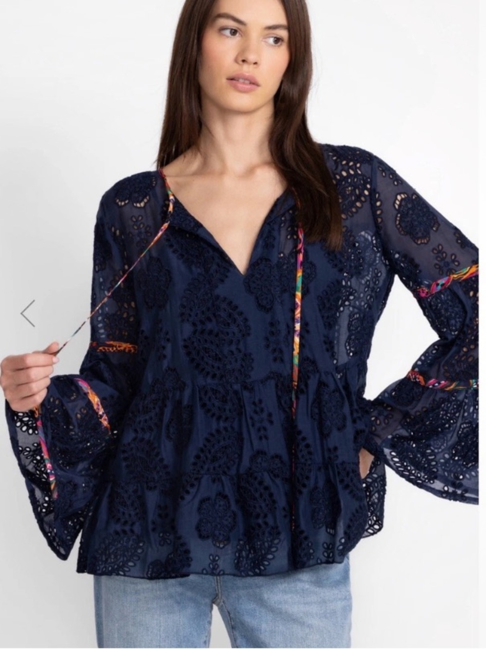 Johnny Was Biya Tamera Eyelet Silk Blend Blouse Top W/cami Sz Small